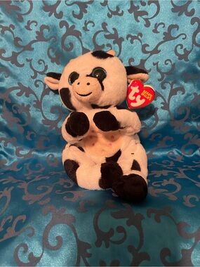 Ty Beanie Baby Cow Plush in Pink and Black Spots
